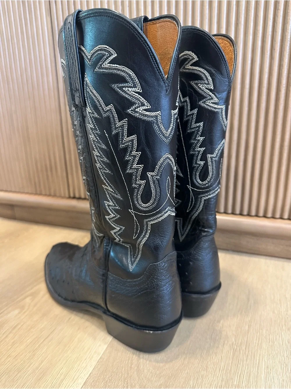 Lucchese 1883 Mens Size 8.5 D Black Ostrich Leather Round Toe Western Boots